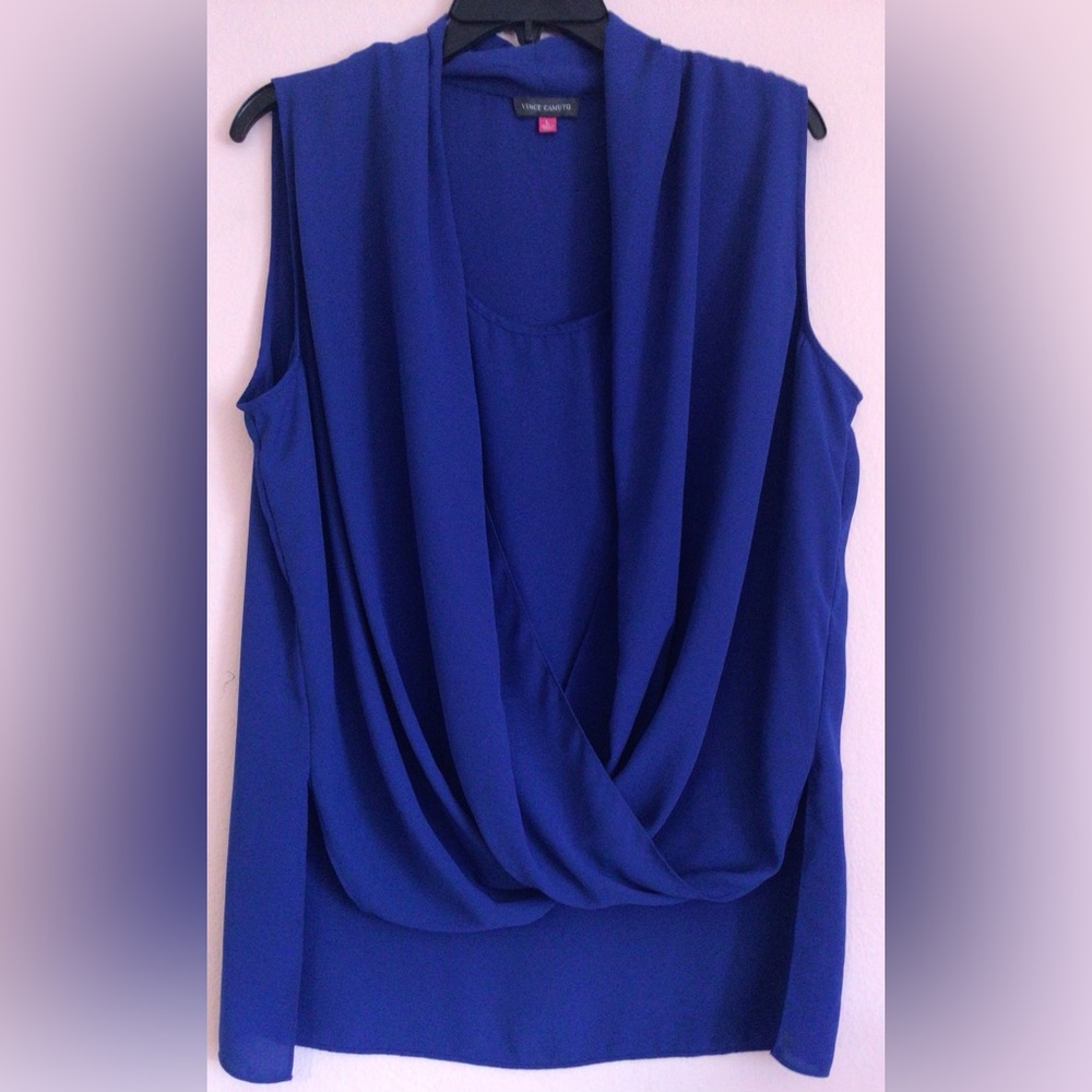 Vince Camuto Blue Sleeveless Drape Top size large